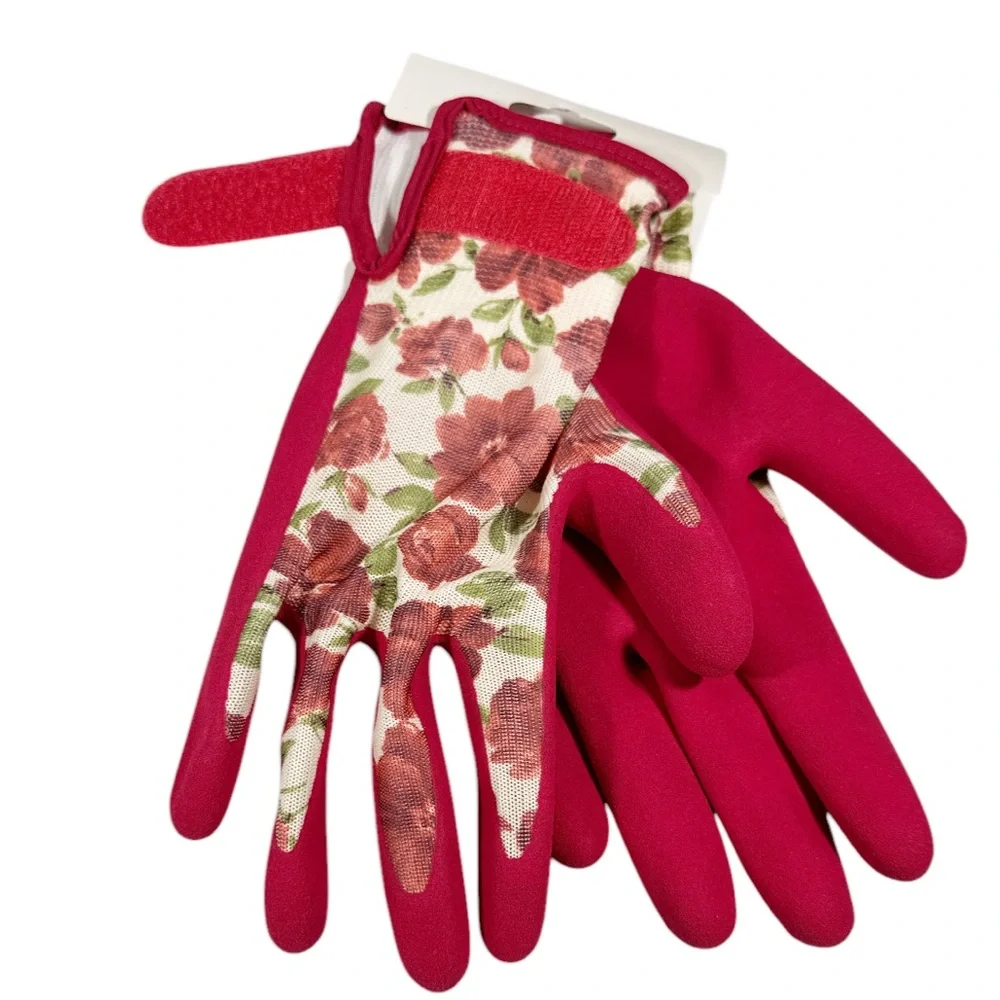NEW Laura Ashley CRESSIDA Dark Red Floral All Weather Garden Gloves
